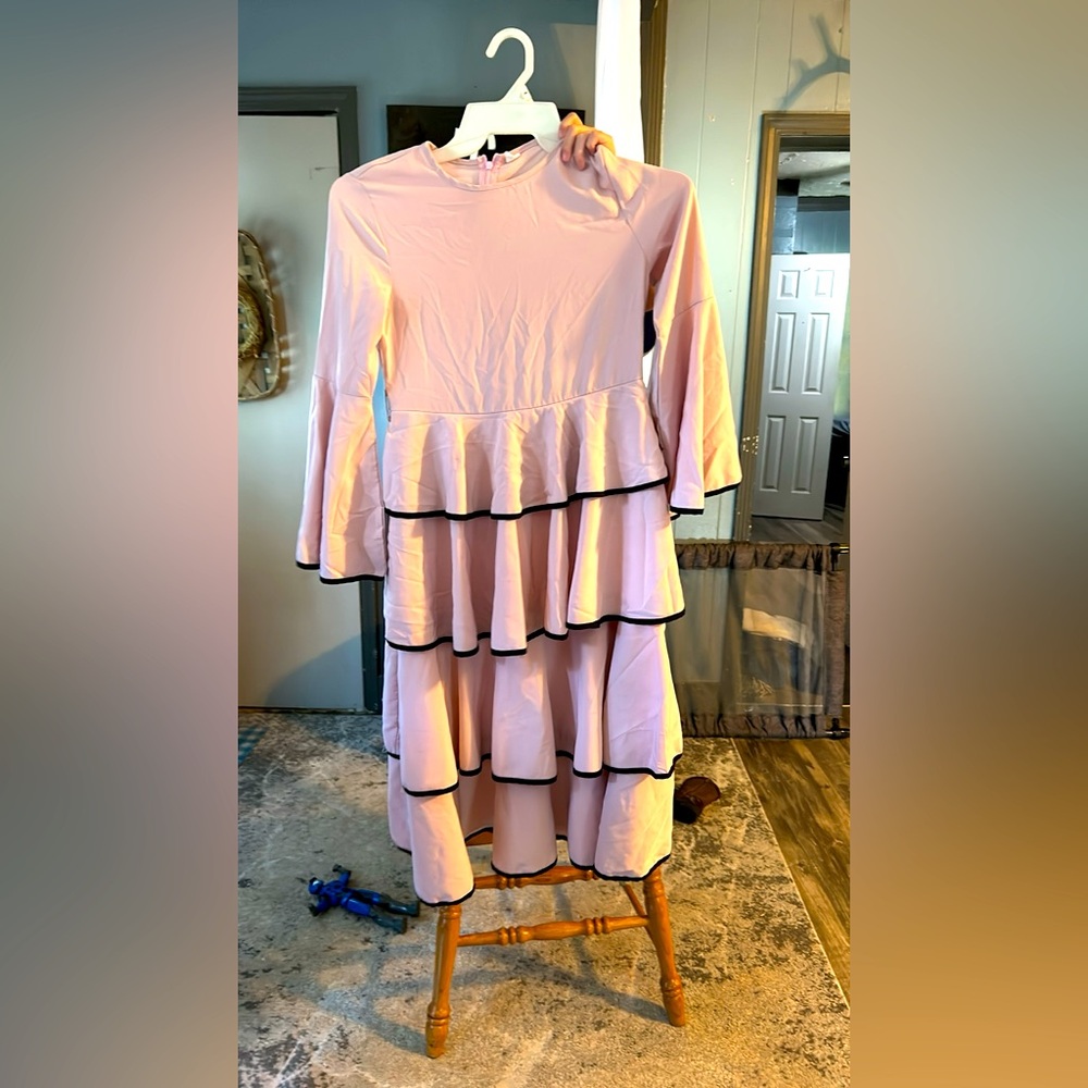 Pink black ruffle dress